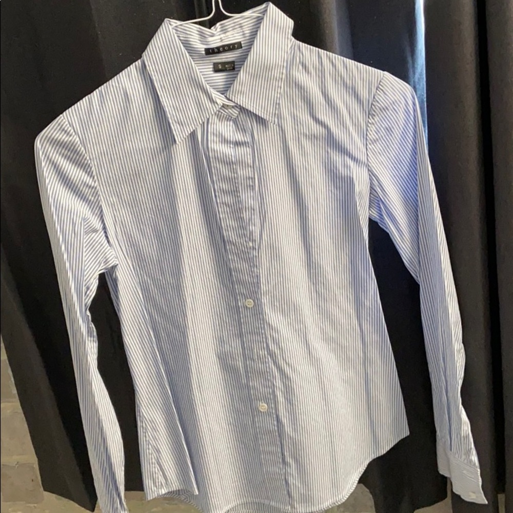 Theory light blue pinstripe blouse